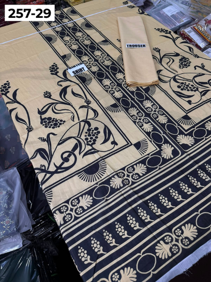 VOL 257 | DS 29 | PRINTED HIT CODES LAWN 2PC | DIGITAL PRINTED LAWN SHIRT, PLAIN COTTON TROUSER
