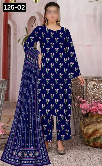 VOL 125 | DS 02 | DIGITAL PRINTED BANADORA LAWN 3PC VOIL LAWN DUPATTA