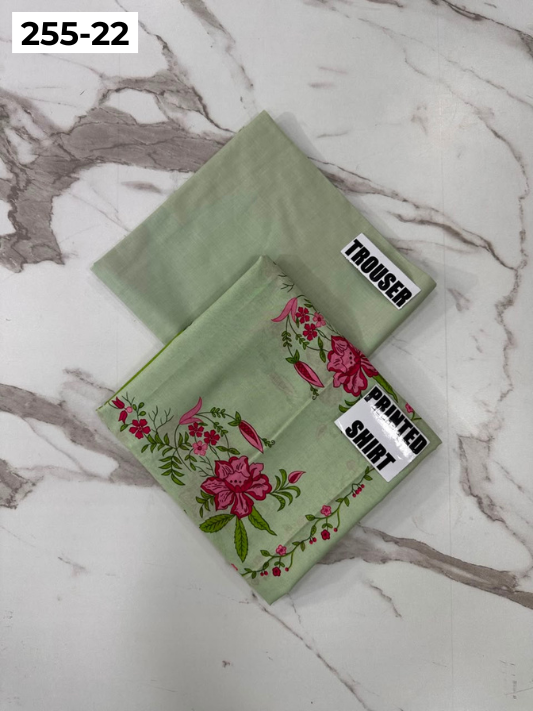 VOL 255 | DS 22 | PRINTED HIT CODES LAWN 2PC | DIGITAL PRINTED LAWN SHIRT PLAIN COTTON TROUSER