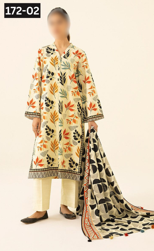 VOL 172 | DS 02 |  DIGITAL PRINTED KARANDI 3PC KARANDI DUPATTA