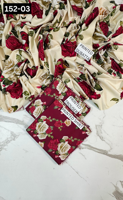 VOL 152 | DS 03 | DIGITAL PRINTED LINEN 3PC LINEN DUPATTA
