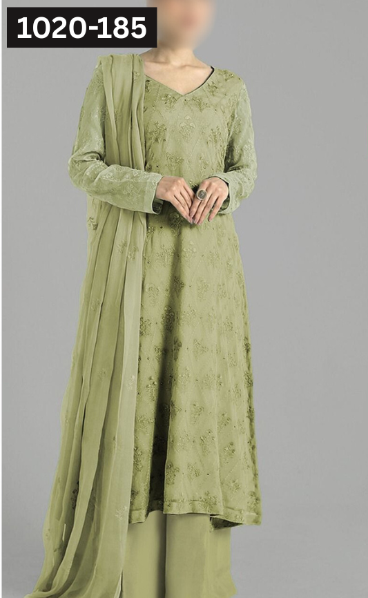 VOL 1020 | DS 185 | DHANAK DYED  EMBROIDERED 3PC DHANAK VELVET SHAWL