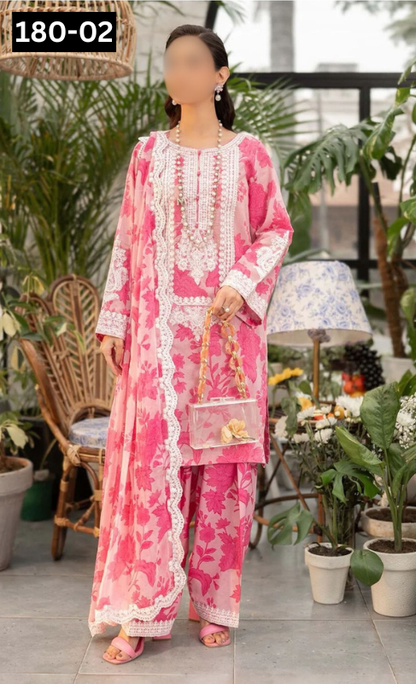 VOL 180 | DS 02 | DIGITAL PRINTED KHADDAR 3PC | EMBROIDERED PATCHES | KHADDAR DUPATTA