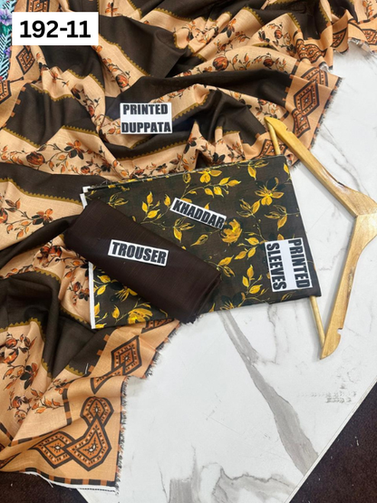 VOL 192 | DS 11 | DIGITAL PRINTED KHADDAR 3PC DYED TROUSER