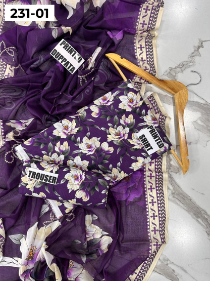 VOL 231 | DS 01 | Baroque LAWN |  DIGITAL PRINTED LAWN THREE PIECES BANADORA LAWN SHIRT VOIL LAWN DUPATTA