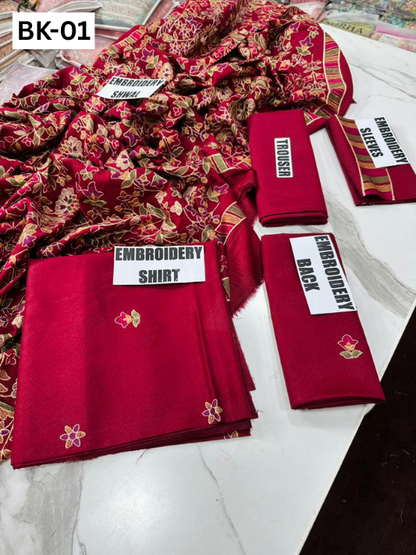 BAREEZE KARANDI | DS 01 | KARANDI EMBROIDERED 3PC WITH EMBROIDERED SHAWL