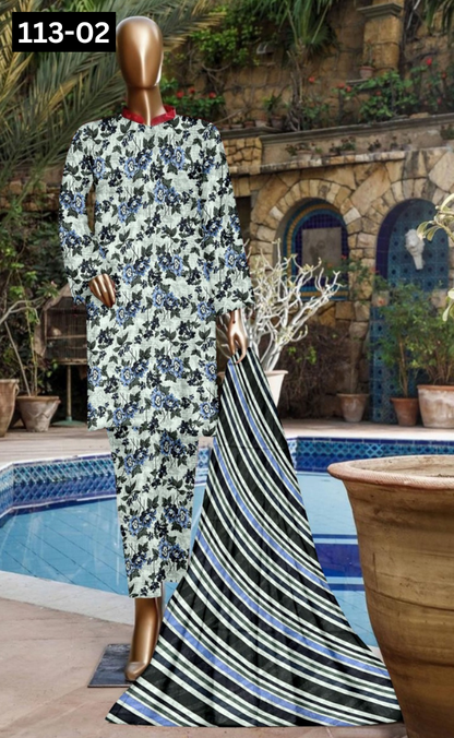 VOL 113 | DS 02 | DIGITAL PRINTED BANADORA LAWN 3PC VOIL LAWN DUPATTA