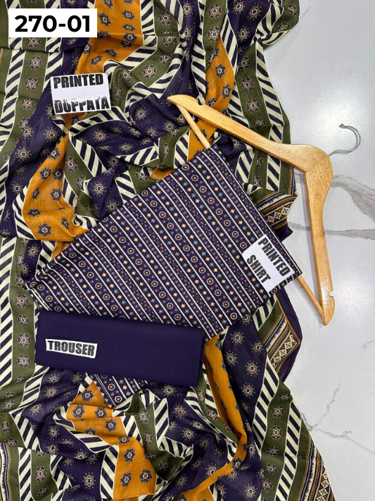 VOL 270 | DS 01 | Mirha LAWN |  DIGITAL PRINTED LAWN 3PC PRINTED LAWN SHIRT PLAIN TROUSER PRINTED LAWN DUPATTA