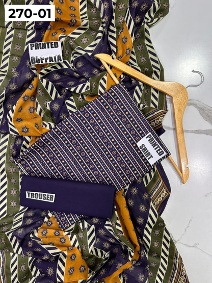 VOL 270 | DS 01 | Mirha LAWN |  DIGITAL PRINTED LAWN 3PC PRINTED LAWN SHIRT PLAIN TROUSER PRINTED LAWN DUPATTA