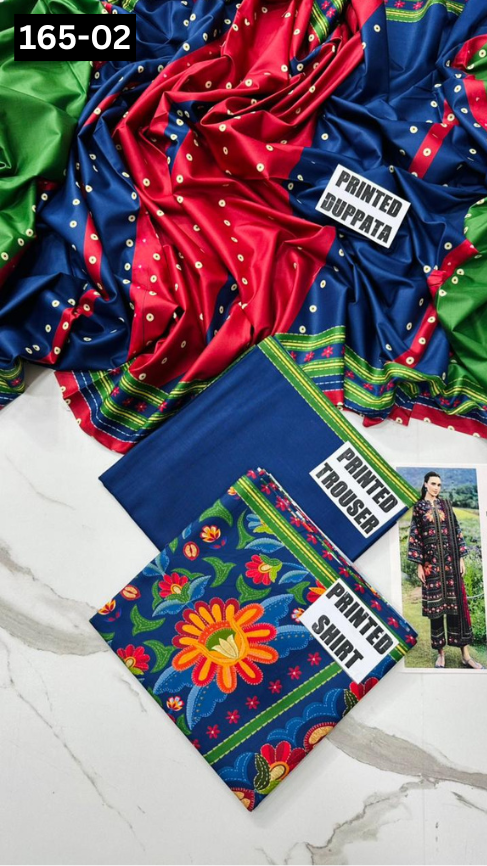 VOL 165 | DS 02 | DIGITAL PRINTED LINEN 3PC LINEN DUPATTA