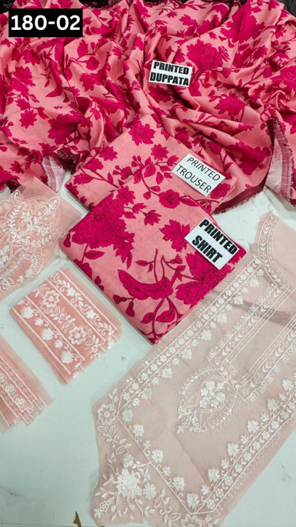 VOL 180 | DS 02 | DIGITAL PRINTED KHADDAR 3PC | EMBROIDERED PATCHES | KHADDAR DUPATTA