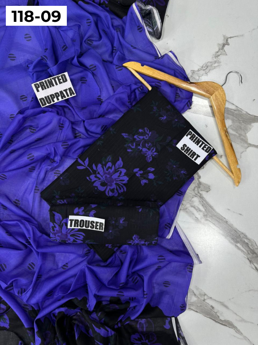 VOL 118 | DS 09 | DIGITAL PRINTED BANADORA LAWN 3PC VOIL LAWN DUPATTA