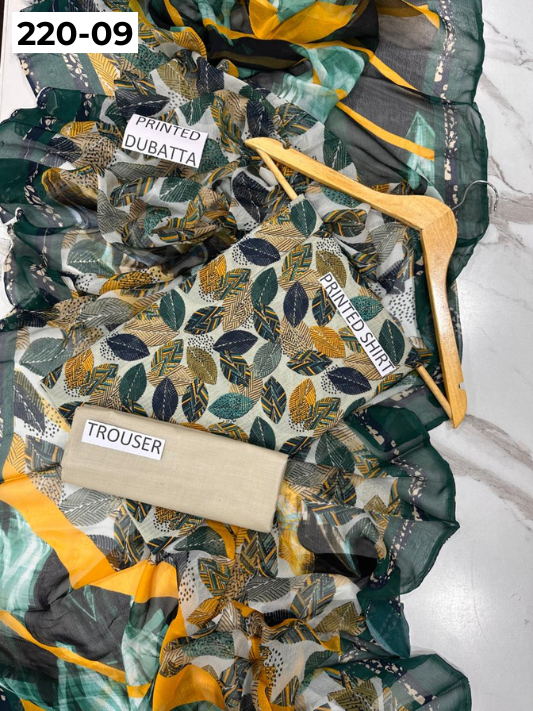 VOL 220 | DS 09 | BAROQUE LAWN 3PC | DIGITAL PRINTED BANADORA LAWN SHIRT PLAIN TROUSER BAMBER CHIFFON DUPATTA