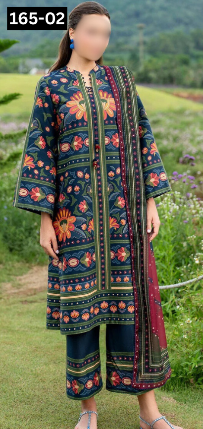 VOL 165 | DS 02 | DIGITAL PRINTED LINEN 3PC LINEN DUPATTA
