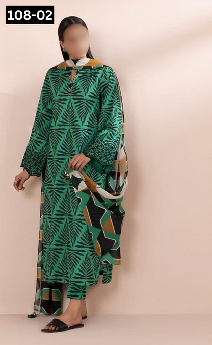 VOL 108 | DS 02 | DIGITAL PRINTED LAWN 3PC VOIL LAWN DUPATTA