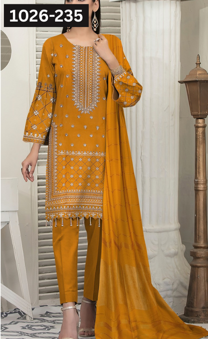 VOL 1026 | DS 235 | DHANAK DYED  EMBROIDERED 3PC DHANAK VELVET SHAWL