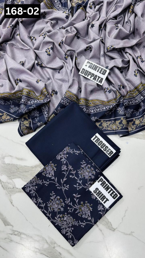 VOL 168 | DS 02 | DIGITAL PRINTED DHANAK 3PC DYED TROUSER DHANAK DUPATTA