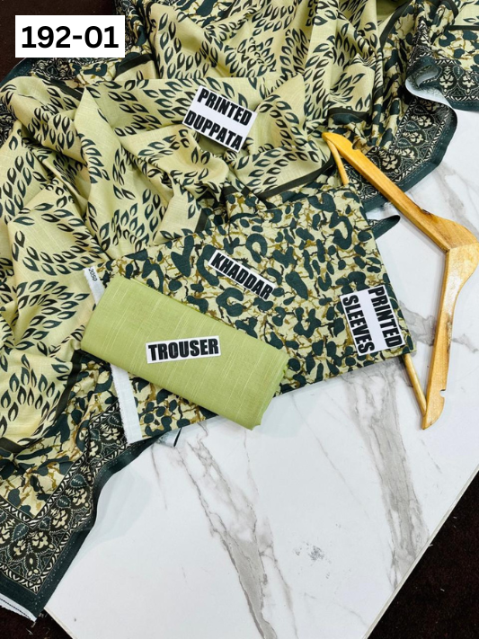 VOL 192 | DS 01 | DIGITAL PRINTED KHADDAR 3PC DYED TROUSER