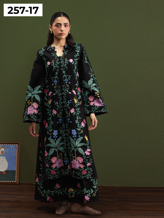 VOL 257 | DS 17 | PRINTED HIT CODES LAWN 2PC | DIGITAL PRINTED LAWN SHIRT, PLAIN COTTON TROUSER