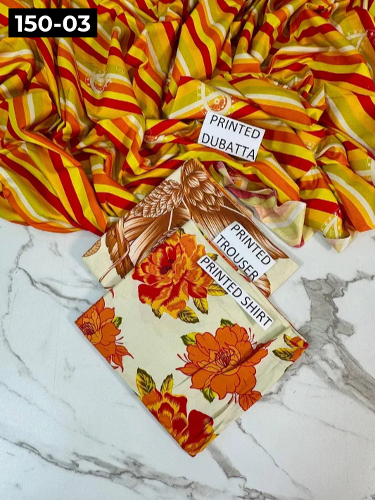 VOL 150 | DS 03 | DIGITAL PRINTED LINEN 3PC LINEN DUPATTA