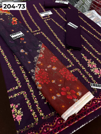 Vol 204 | DS 73 | LAWN EMBROIDERED THREE PIECE COLLECTION