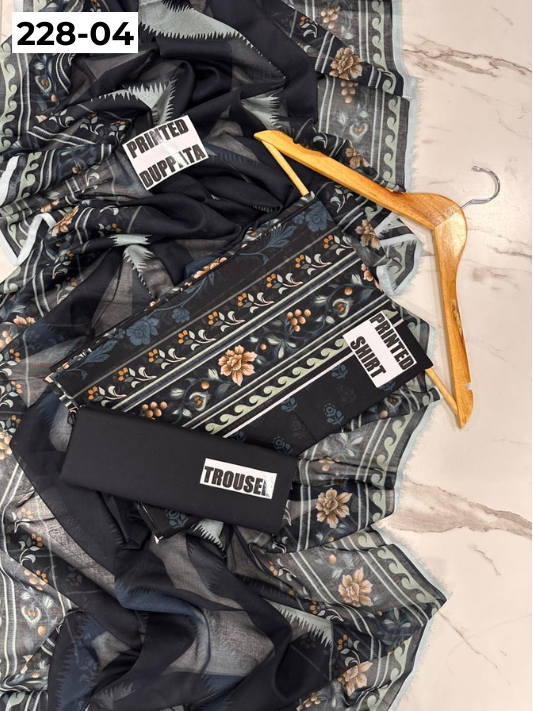 VOL 228 | DS 04 | DIGITAL PRINTED LAWN 3PC PRINTED LAWN SHIRT PLAIN TROUSER PRINTED VOIL DUPATTA