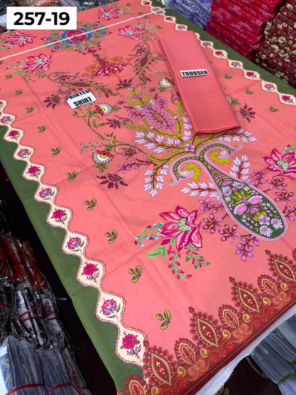 VOL 257 | DS 19 | PRINTED HIT CODES LAWN 2PC | DIGITAL PRINTED LAWN SHIRT, PLAIN COTTON TROUSER