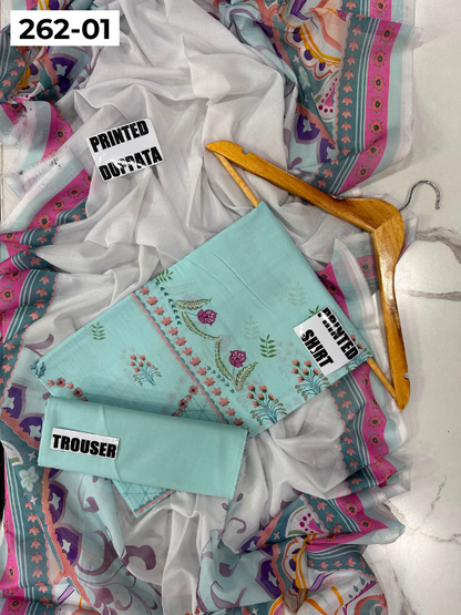 VOL 262 | DS 01 | MINHA By SHANAYA | DIGITAL PRINTED 3PC LAWN SHIRT, DYED TROUSER, PRINTED VOIL DUPATTA