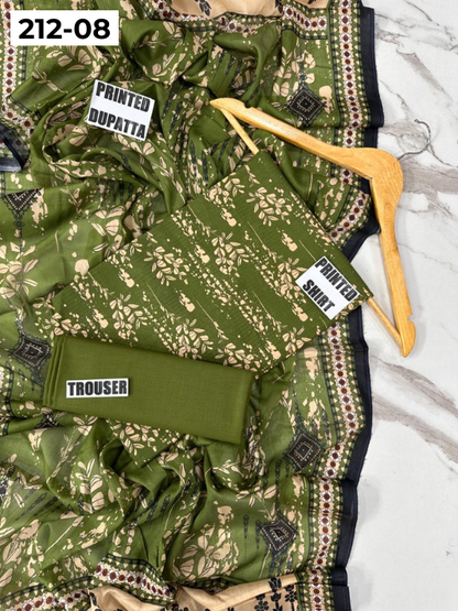 VOL 212 | DS 08 | DIGITAL PRINTED BANADORA LAWN SHIRT PLAIN TROUSER VOIL LAWN DUPATTA