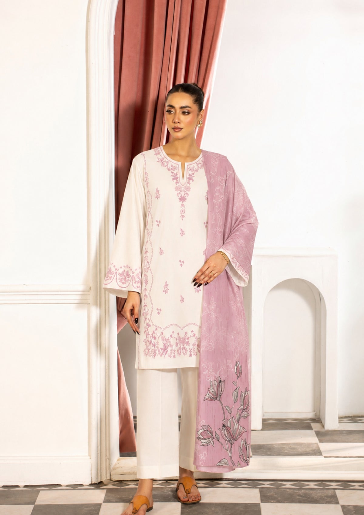 VOL 275 | DS 02 | SHANAYA | DIGITAL PRINTED 3PC STONE LINEN SHIRT, PRINTED TROUSER, PRINTED STONE LINEN DUPATTA