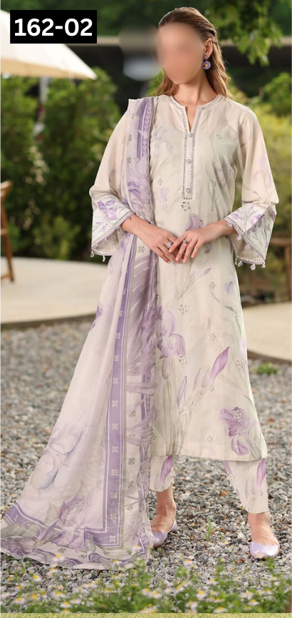 VOL 162 | DS 02 | DIGITAL PRINTED LINEN 3PC LINEN DUPATTA