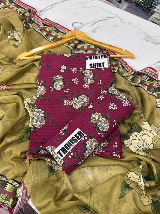 VOL 247 | DS 02 | DIGITAL PRINTED LAWN THREE PIECES VOIL LAWN DUPATTA