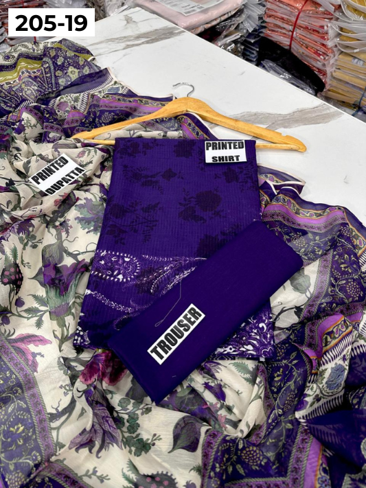 VOL 205 | DS 19 | DIGITAL PRINTED BANADORA LAWN SHIRT PLAIN TROUSER BAMBER CHIFFON DUPATTA