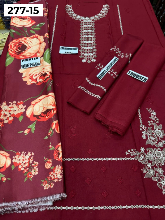 VOL 277 | DS 15 | DHANAK EMBROIDERED WOOL SHAWL 3PC