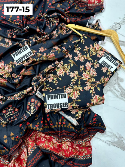 VOL 177 | DS 15 | DIGITAL PRINTED LINEN 3PC LINEN DUPATTA