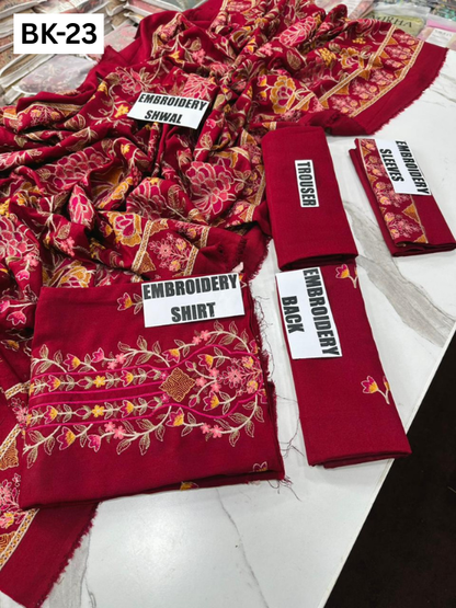 BAREEZE KARANDI | DS 23 | KARANDI EMBROIDERED 3PC WITH EMBROIDERED SHAWL