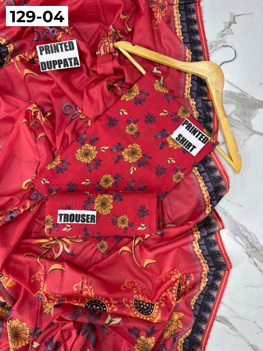 VOL 129 | DS 04 | DIGITAL PRINTED BANADORA LAWN 3PC VOIL LAWN DUPATTA