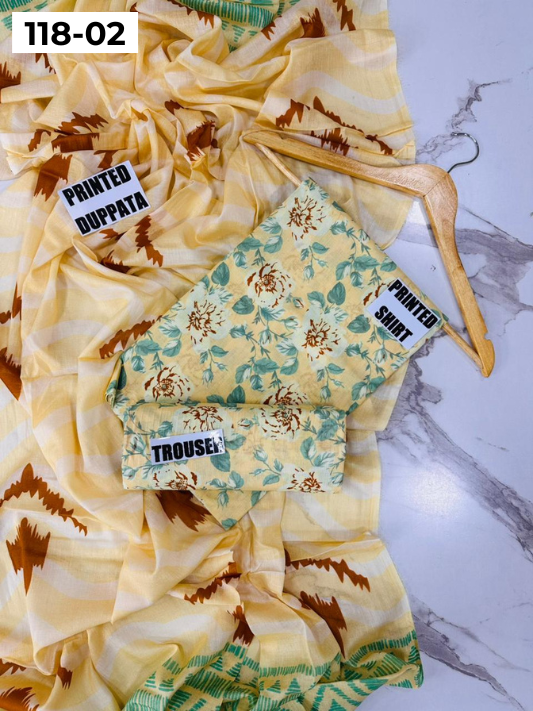 VOL 118 | DS 02 | DIGITAL PRINTED BANADORA LAWN 3PC VOIL LAWN DUPATTA