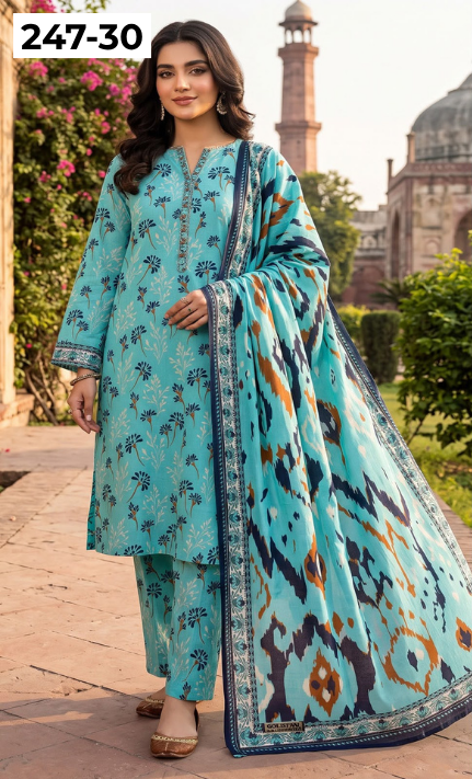 VOL 247 | DS 30 | DIGITAL PRINTED LAWN THREE PIECES VOIL LAWN DUPATTA