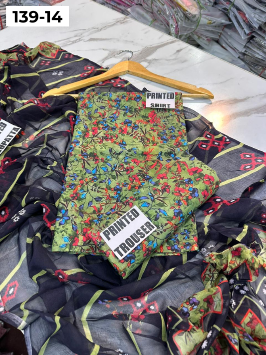 VOL 139 | DS 14 | DIGITAL PRINTED LAWN 3PC BAMBER CHIFFON DUPATTA