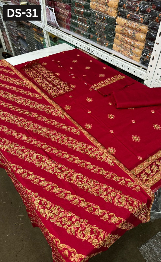 BAREEZE KARANDI | DS 31 | KARANDI EMBROIDERED 3PC WITH EMBROIDERED SHAWL