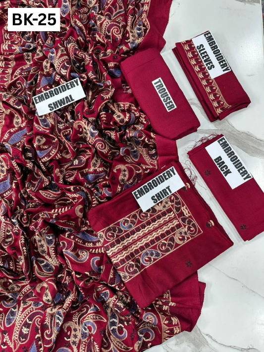 BAREEZE KARANDI | DS 25 | KARANDI EMBROIDERED 3PC WITH EMBROIDERED SHAWL