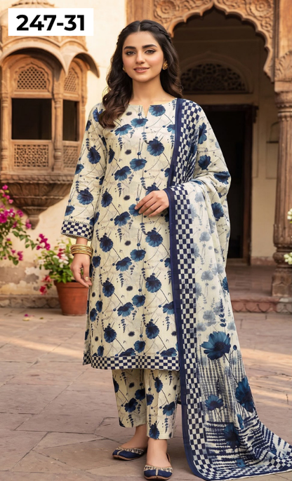 VOL 247 | DS 31 | DIGITAL PRINTED LAWN THREE PIECES VOIL LAWN DUPATTA
