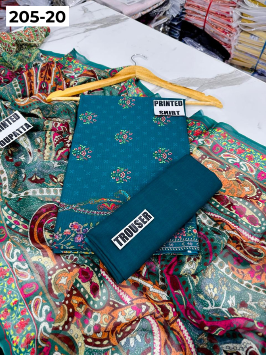 VOL 205 | DS 20 | DIGITAL PRINTED BANADORA LAWN SHIRT PLAIN TROUSER BAMBER CHIFFON DUPATTA