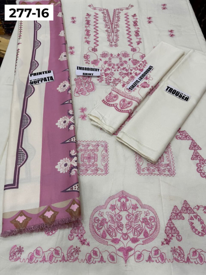 VOL 277 | DS 16 | DHANAK EMBROIDERED WOOL SHAWL 3PC