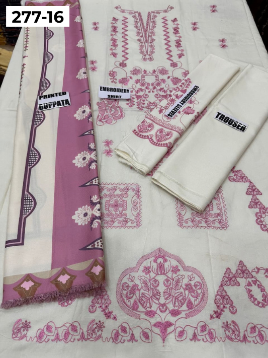 VOL 277 | DS 16 | DHANAK EMBROIDERED WOOL SHAWL 3PC