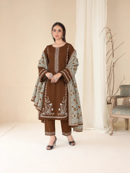 VOL 285 | DS 09 | NISHA BY SHANAYA | DIGITAL PRINTED 3PC STONE LINEN SHIRT, PRINTED TROUSER, PRINTED STONE LINEN DUPATTA