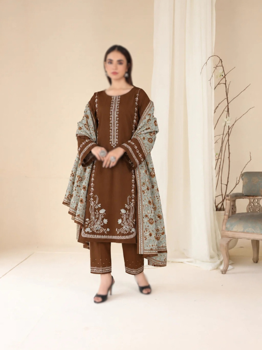 VOL 285 | DS 09 | NISHA BY SHANAYA | DIGITAL PRINTED 3PC STONE LINEN SHIRT, PRINTED TROUSER, PRINTED STONE LINEN DUPATTA