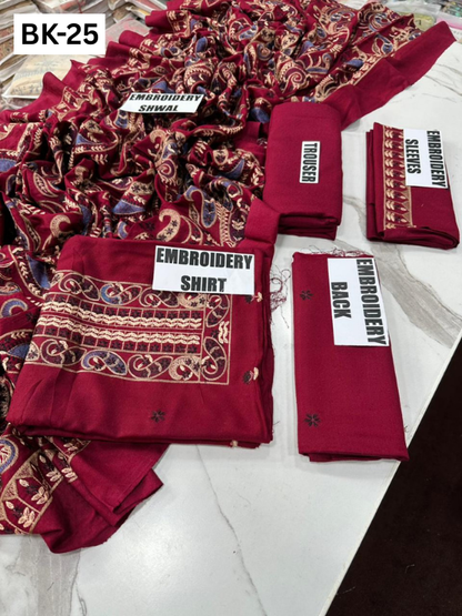 BAREEZE KARANDI | DS 25 | KARANDI EMBROIDERED 3PC WITH EMBROIDERED SHAWL