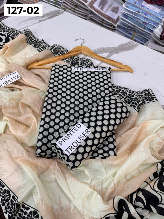 VOL 127 | DS 02 | DIGITAL PRINTED BANADORA LAWN 3PC VOIL LAWN DUPATTA